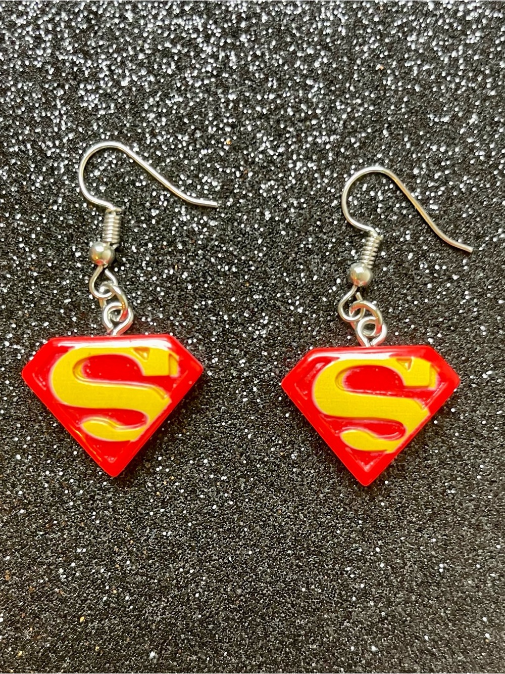 Superman Superhero Red & Yellow Shield Drop Earrings